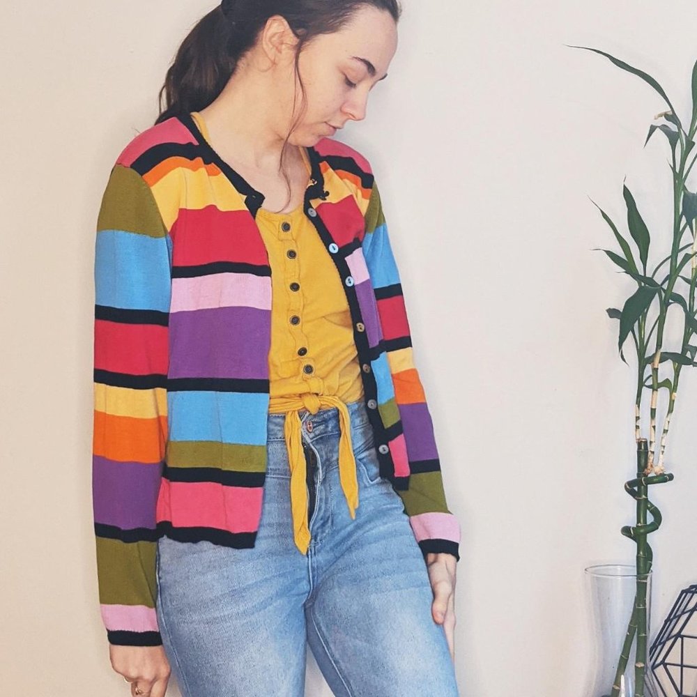 Rainbow Stripe Knit Vintage Cardigan - Picture 2 of 4